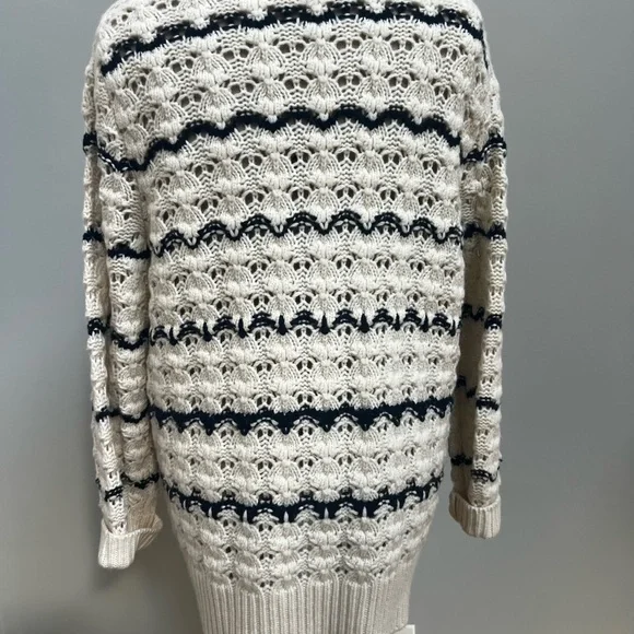 Chic Sandro Cream and Navy Knit Cardigan L - Picture 4 of 10